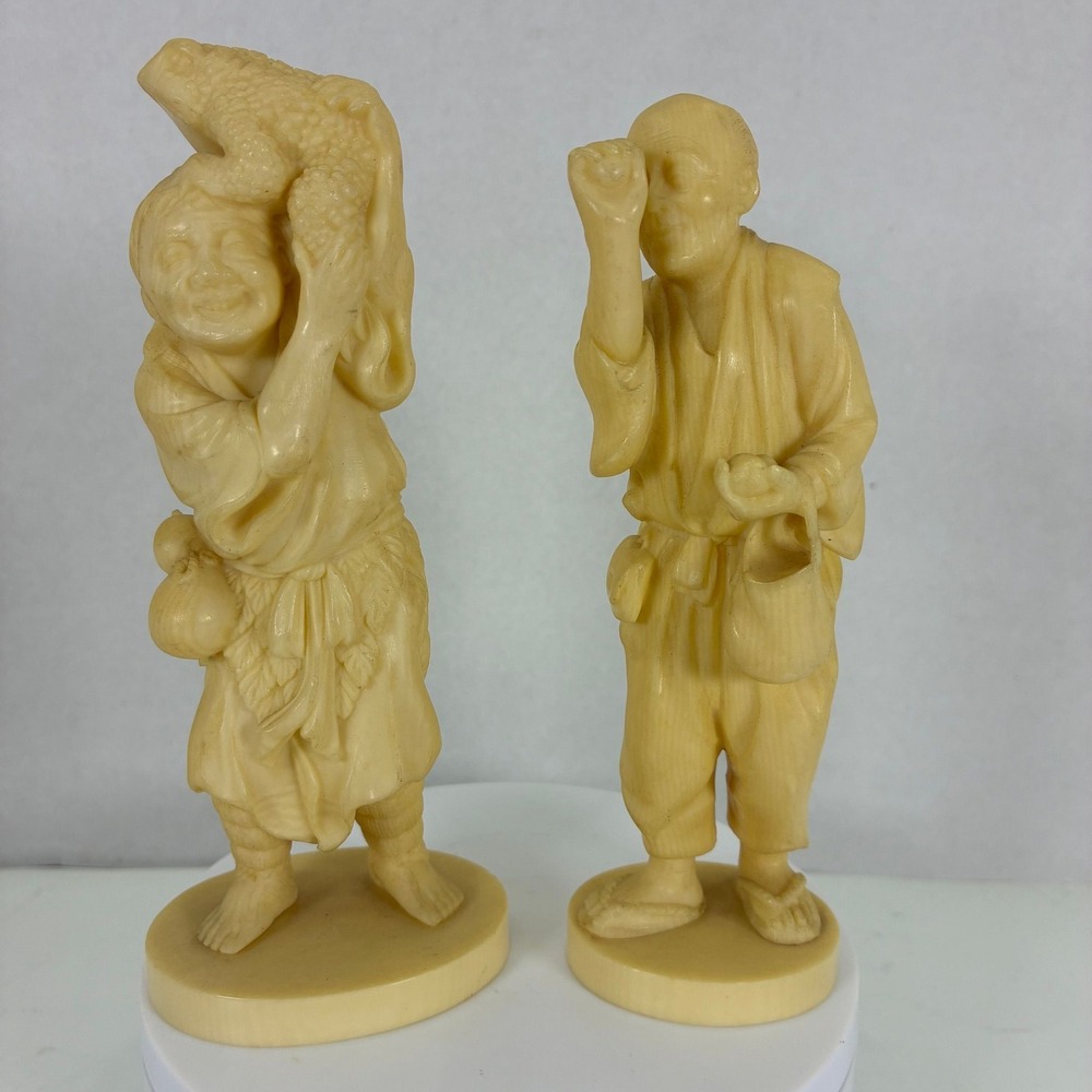 Vintage Signed Japanese Celluloid Figurines Set of 2 Asian Art